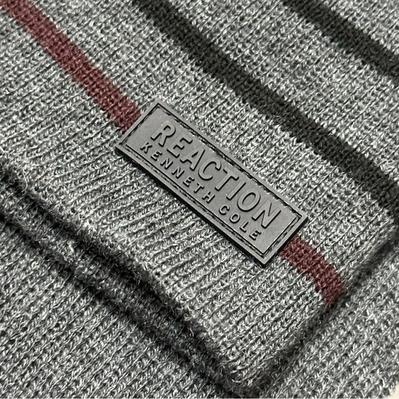 Reaction Kenneth Cole KC Mens Gift Set Winter Scarf Uncuffed Beanie Hat Charcoal - Picture 5 of 14